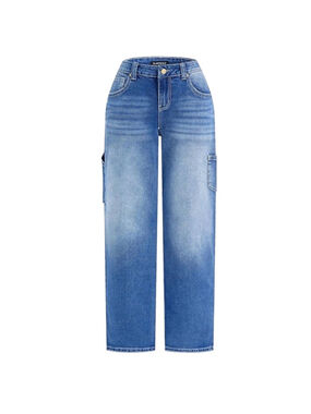Flamingals Mid Rise Straight Leg Jeans Women Multi Pocket Stretchy Baggy XL